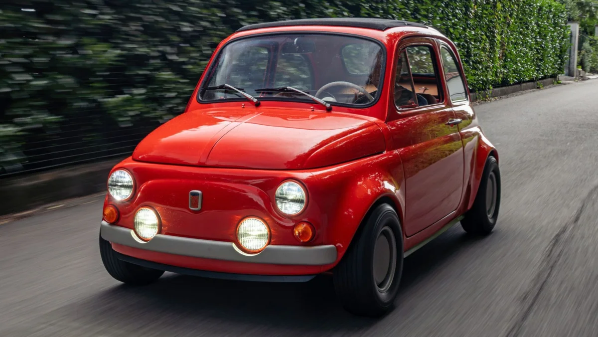 La Cinquecento Fiat 500 restomod with rally-inspired lights and wide fenders