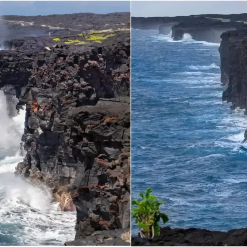 Holei Sea Arch rock formation on the coast of Hawaii Volcanoes National Park
