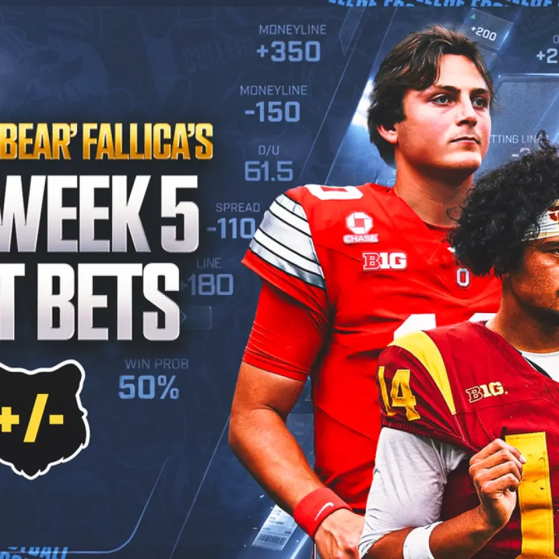 College football stadium with betting odds overlay for Week 5 matchups