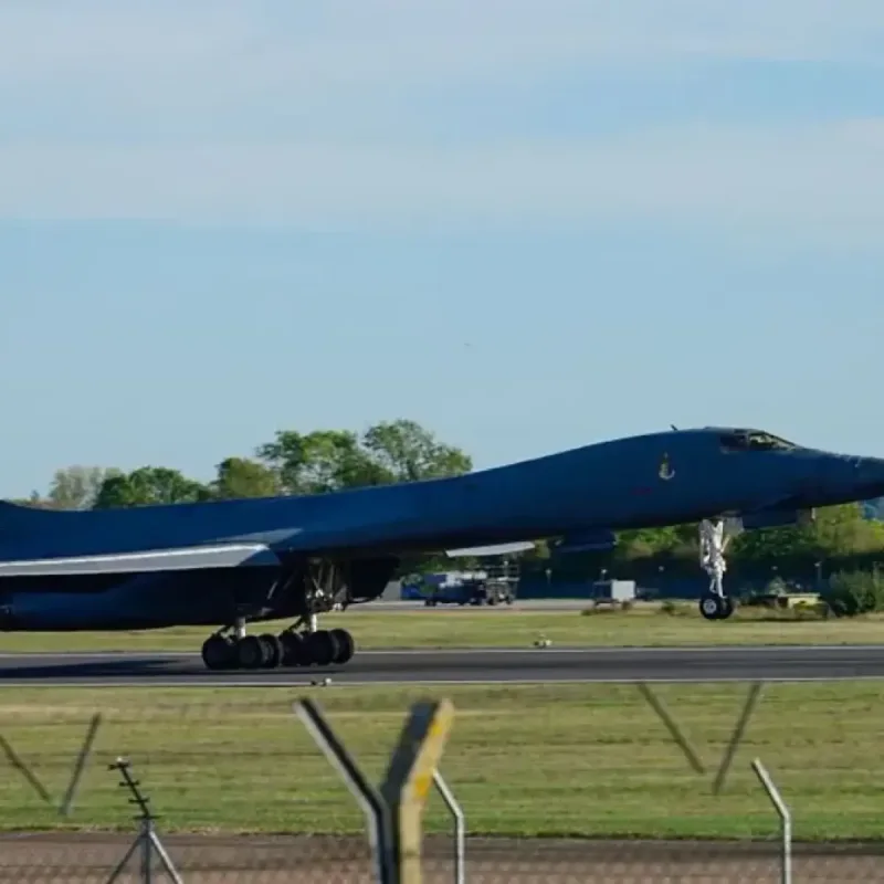 US Air Force B-1 Lancer bombers parked at RAF Fairford airbase