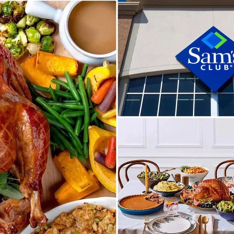 Sam's Club Thanksgiving meal with turkey, ham, and side dishes