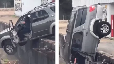 Rescue Attempt Goes Wrong: Bystanders Tip Dangling Sequoia Off Ledge, Driver Injured
