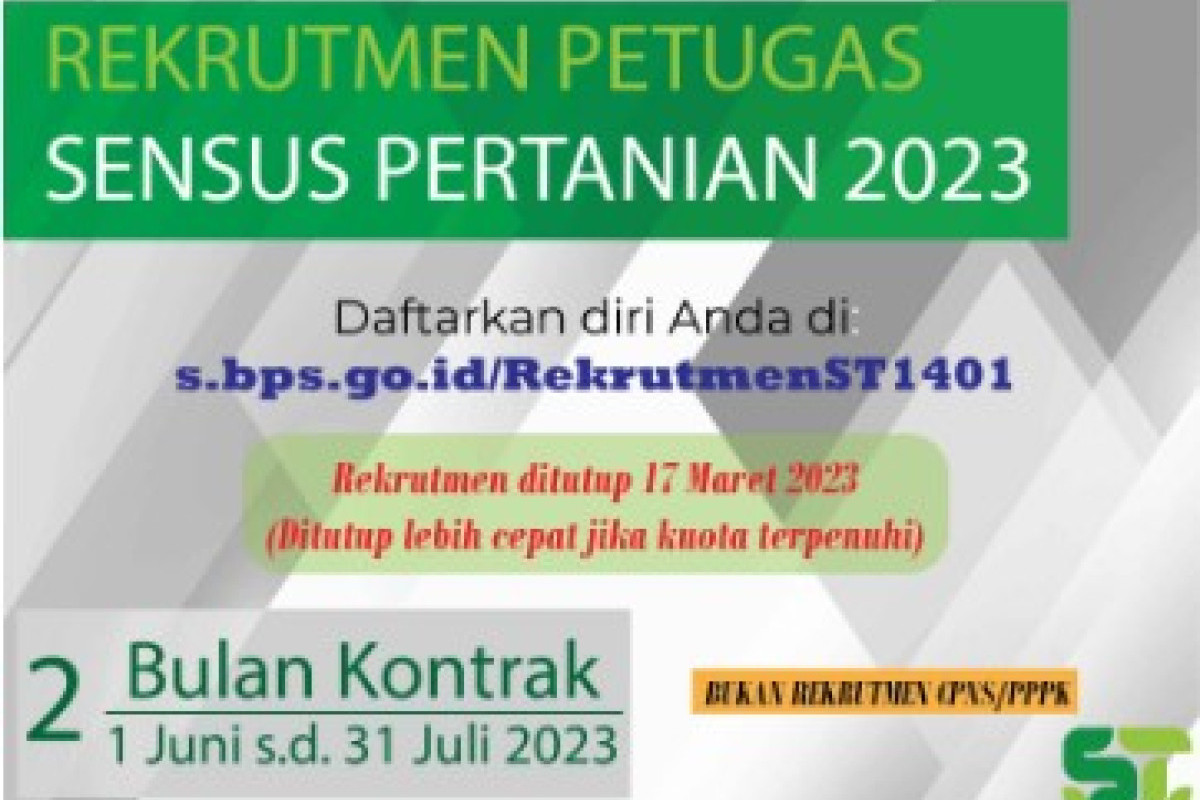 Sudah Dibuka! Simak Link Rekrutmen Petugas Sensus Pertanian Tahun 2023, Simak Begini Cara Daftar Online, Syarat dan Dokumen