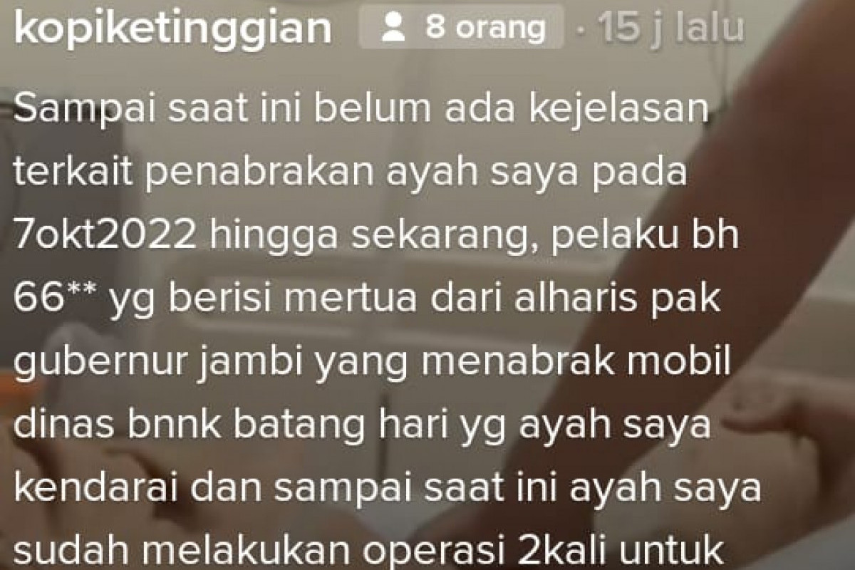 Mertua Gubernur Jambi Al Haris Viral Di TikTok Diminta Pertanggung Jawaban Karena Diduga Menabrak Pria Hingga Lumpuh 