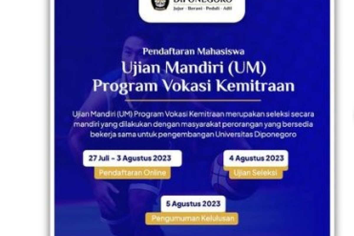 Universitas Diponegori Buka Seleksi UM Vokasi Kemitraan Tahun 2023, Berikut Syarat Daftar Beserta Jadwal Pendaftaran