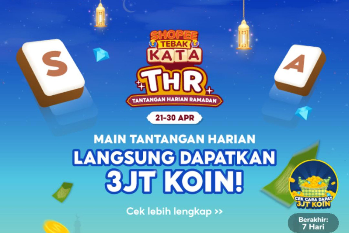 Kunci Jawaban Shopee Tebak Kata Tantangan Harian, Hari Ini Rabu, 10 Mei 2023 - Koin Cashback!