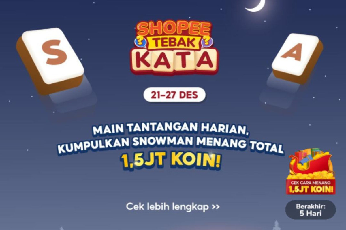 Spesial Natal! Kunci Jawaban Shopee Tebak Kata Tantangan Harian, Hari Ini Sabtu, 24 Desember 2022 - Gratis Ongkir Christmas