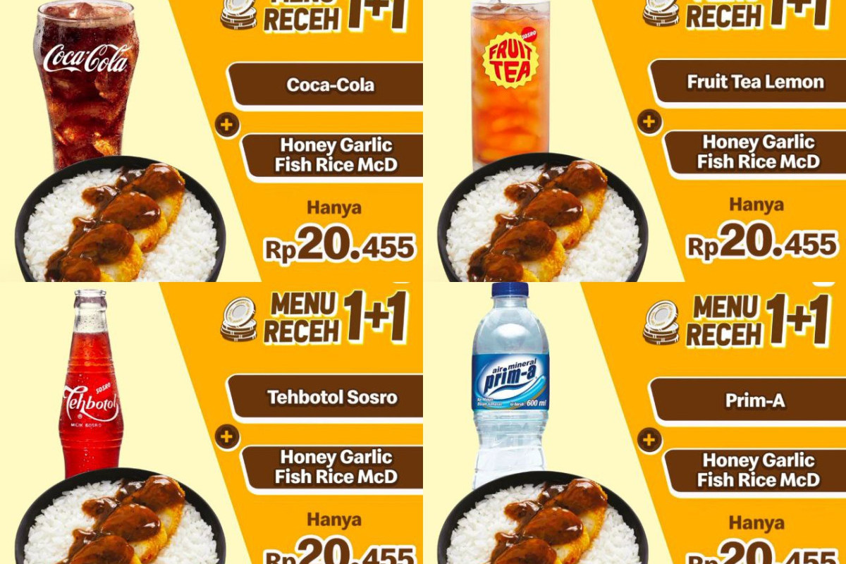 Daftar Menu Promo McD Hari ini Sabtu, 18 Februari 2023, Menu RECEH 1+1 Lezatnya Honey Garlic Fish Rice dan Minum Cuma Rp 20 Ribu Saja!